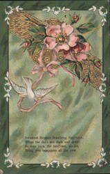 Sweetest Flowers Breathing Fragrance Poem with White Dove and Pink Blossoms Postcard