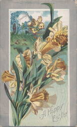 Daffodils and Chick with "A Happy Easter" Greeting Postcard