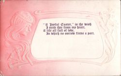 "A Joyful Easter" Art Nouveau Woman Profile, Lilies, Poem, Embossed Postcard
