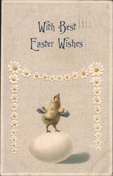 Easter Chick Singing on Egg with Daisy Garland Postcard