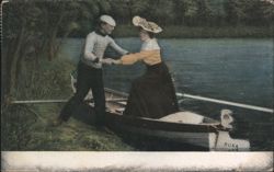 Couple in Rowboat Named Rosa, Man Helps Woman into Boat Postcard