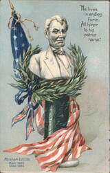 Abraham Lincoln Bust with American Flag and Laurel Wreath Postcard