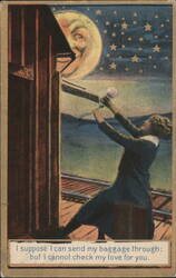 Woman Reaching for Smiling Moon, 'Cannot Check My Love For You' Verse Postcard