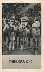 WWII Political Cartoon: Hitler, Tojo, Mussolini as Horses Postcard