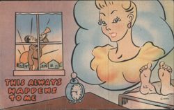 Comic: Man Blowing Bugle Outside Window, Woman in Bed with Alarm Clock Postcard