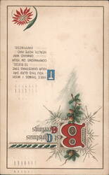 Best Christmas Greetings with Decorative Initials, Pinecones, and Flower Postcard