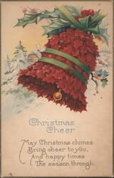 Christmas Cheer Holly Bell Winter Scene Greeting Postcard
