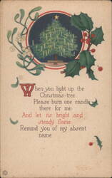 Christmas Tree with Candles, Holly, Mistletoe, and Poem Postcard