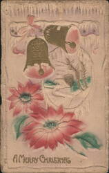 Embossed Christmas Bells & Poinsettias with 'A Merry Christmas' Postcard