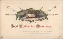 Best Wishes for Christmas, Snowy Cabin Winter Scene Postcard
