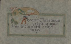 A Hearty Christmas Greeting with Holly and Winter Scene Postcard