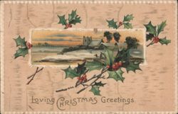 Loving Christmas Greetings Winter Landscape Holly Berries Postcard