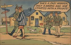 She's a Fast Worker Comic Military Scene with Soldiers and Woman Postcard