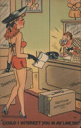 Caber Comic Pinup Swimsuit Sales Manager Linen Postcard Postcard