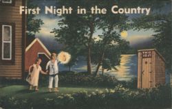 First Night in the Country with Children and Outhouse Postcard