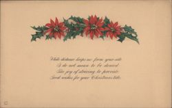 Christmas Poinsettias with 'While distance keeps me from your side' poem Postcard
