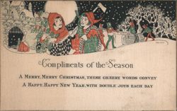 Compliments of the Season Christmas & New Year Winter Scene with Figures Postcard