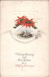 Hearty Greetings and Best Wishes for a Merry Christmas with Poinsettias Postcard