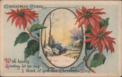 Christmas Cheer with Poinsettias and Winter Landscape Scene Postcard
