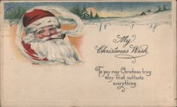 Santa Claus Smoking Pipe, Winter Landscape, My Christmas Wish Postcard