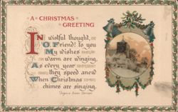 Christmas Greeting with Poem and Snowy Church Scene Postcard