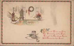 Christmas Greeting with Hourglass, Scythe, and Wreath Postcard