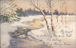Snowy Winter Landscape with Stream and Merry Xmas Wish Postcard