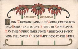 A Merry Christmas Kind Thoughts & Words, Art Nouveau Floral Border Postcard