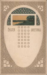 Easter Greetings with Pussy Willows and Landscape Scene Postcard