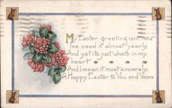 Easter Greeting Poem with Bunnies and Clover Flowers Postcard