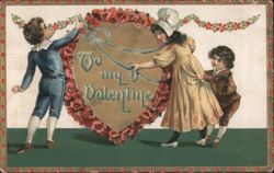 Children with Heart and Roses, 'To my Valentine' Postcard