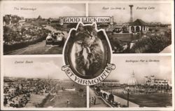 Great Yarmouth 1938 Multi-View: Beach, Pier & Good Luck Cat Postcard