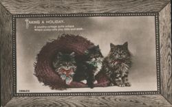 Fluffy Cats Taking a Holiday in a Basket with Bows Postcard