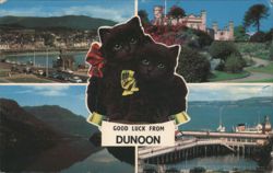 Dunoon Scotland Scenic Views with Two Black Cats and Good Luck Message Postcard
