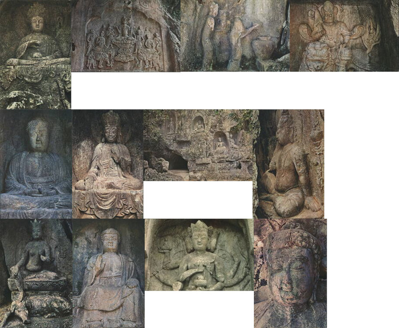 Set of 12 Lingyin Temple Hangzhou, China Carvings, Views