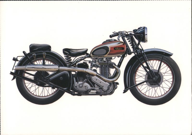 1937 Ariel Red Hunter Motorcycle with Upswept Exhaust Pipes