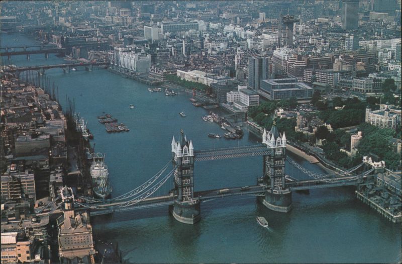 Aerial View of Tower Bridge and City of London United Kingdom