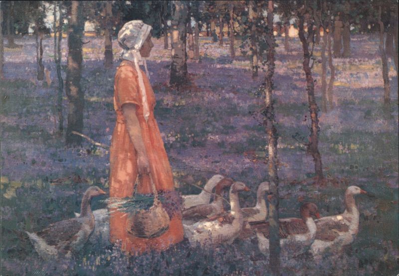 The Goose Girl by William Leech, Woman with Geese Birds