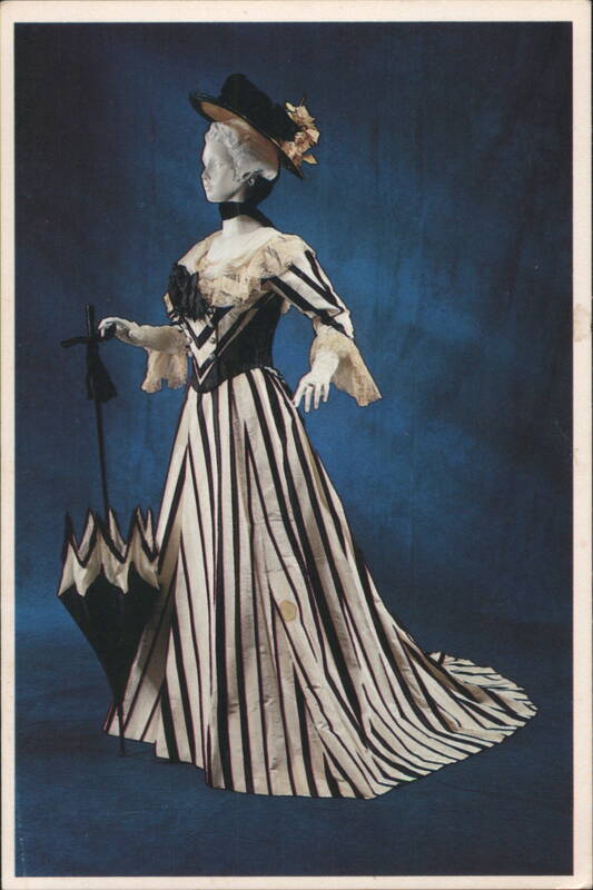 SUMMER TOILETTE, circa 1900, Black & White Striped Silk Dress