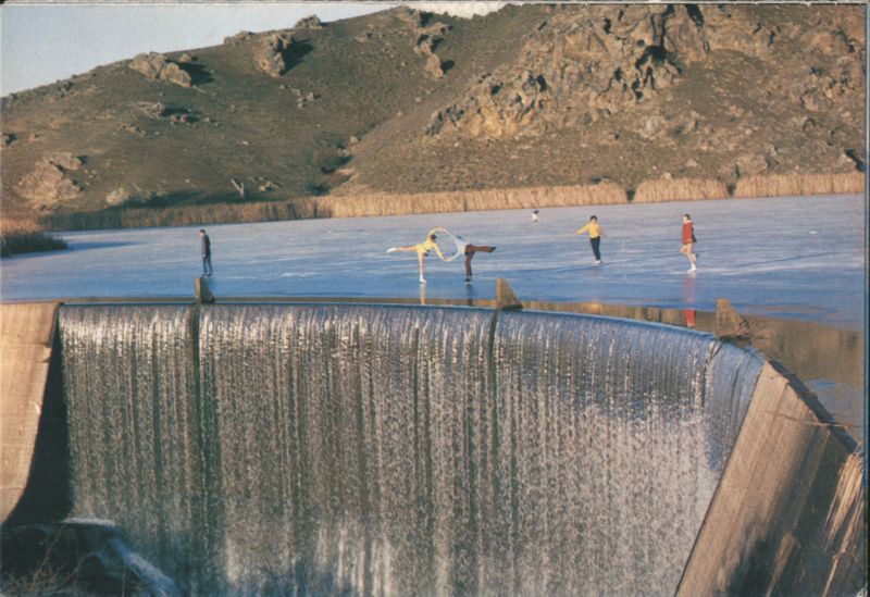 Ice Skating at Manorburn Dam in Central Otago New Zealand