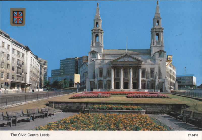 The Civic Centre Leeds with Gardens & Union Jack Flag United Kingdom