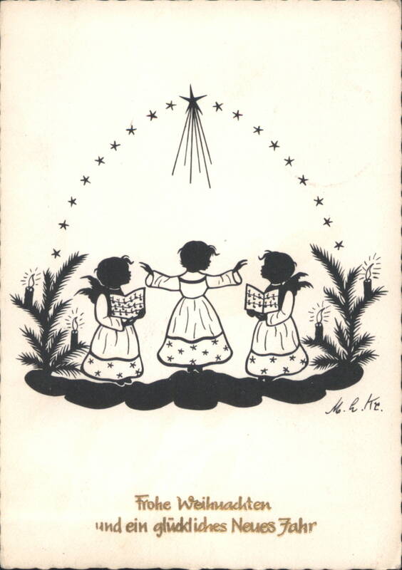Three Angels Singing, Star, Candles, Frohe Weihnachten