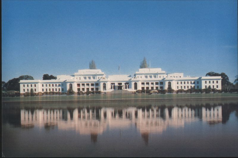 Parliament House viewed across Lake Burley Griffin Australia