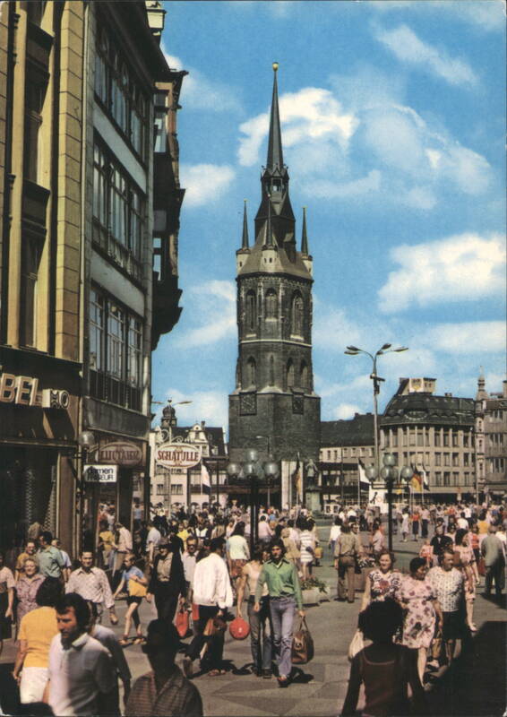 Halle (Saale) Markt Street Scene, Marktkirche Tower Germany