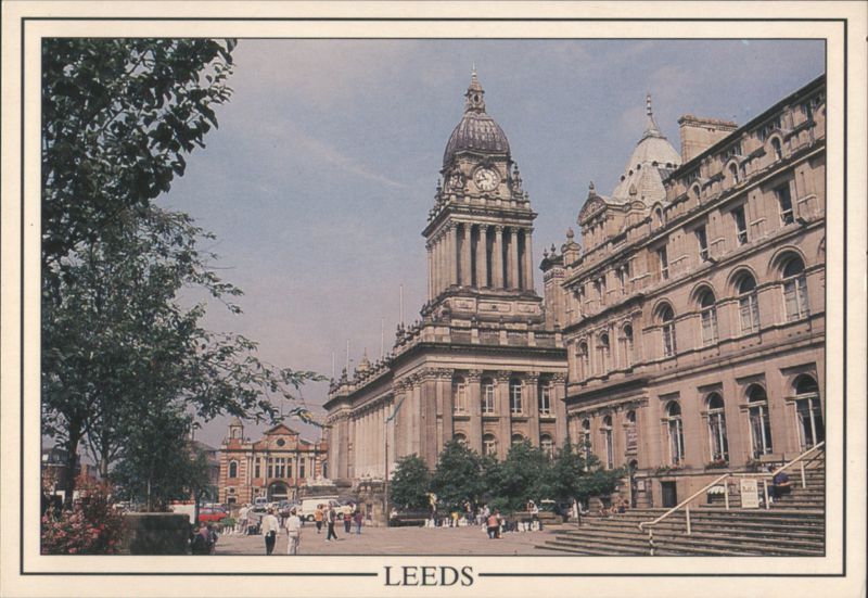 Leeds Town Hall Clock Tower & Street Scene United Kingdom