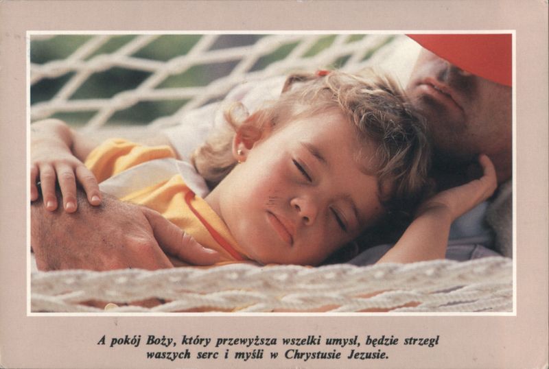 Man & Child Sleeping in Hammock, Philippians 4:7 Quote