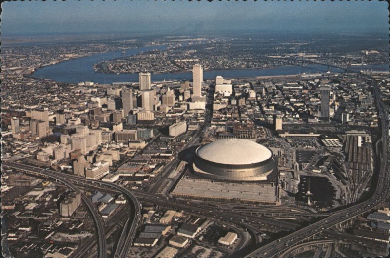 New Orleans Skyline Mississippi River Superdome I-10 Bridge Louisiana