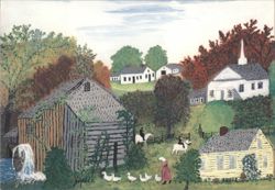 Grandma Moses Autumn Rural Landscape Painting Postcard