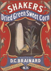 SHAKERS Dried Green Sweet Corn Label, Mount Lebanon, NY Postcard