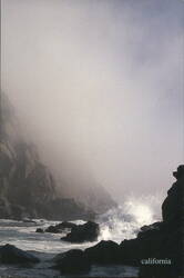 California coastal fog, breakers and beach near Big Sur Postcard